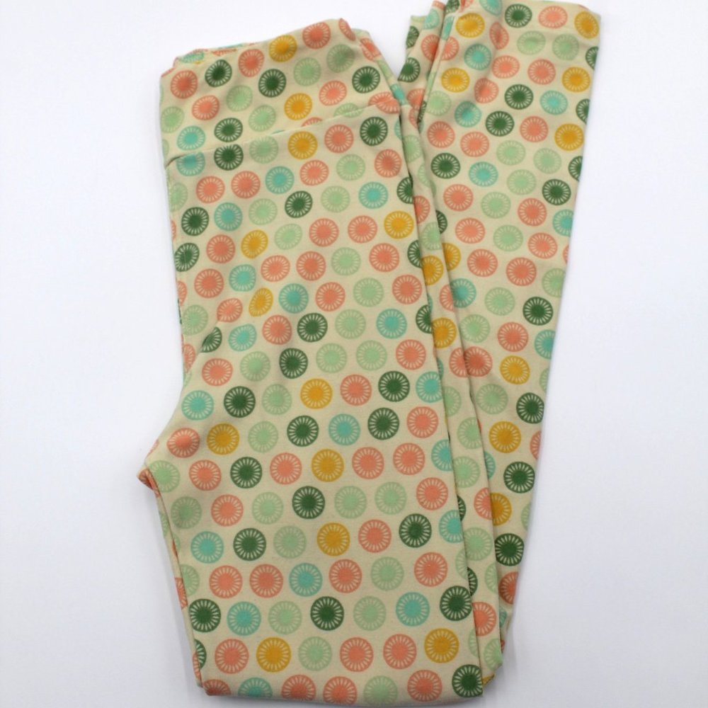 LuLaRoe Leggings Pants Kids L/XL Buttery Soft & Comfy Yellow W/ Colorful Circles